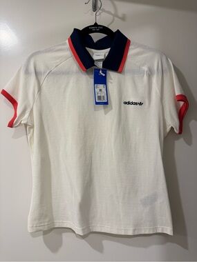 3/$75 NWT! adidas Originals White Polo Tee with Navy & Red Trim